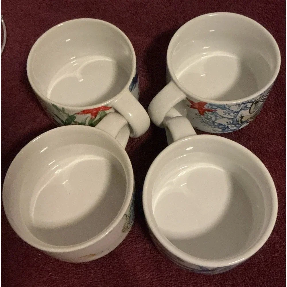 Pier 1 Sea Life 4 Stackable Mugs Set Seahorse Octopus Angelfish Crab